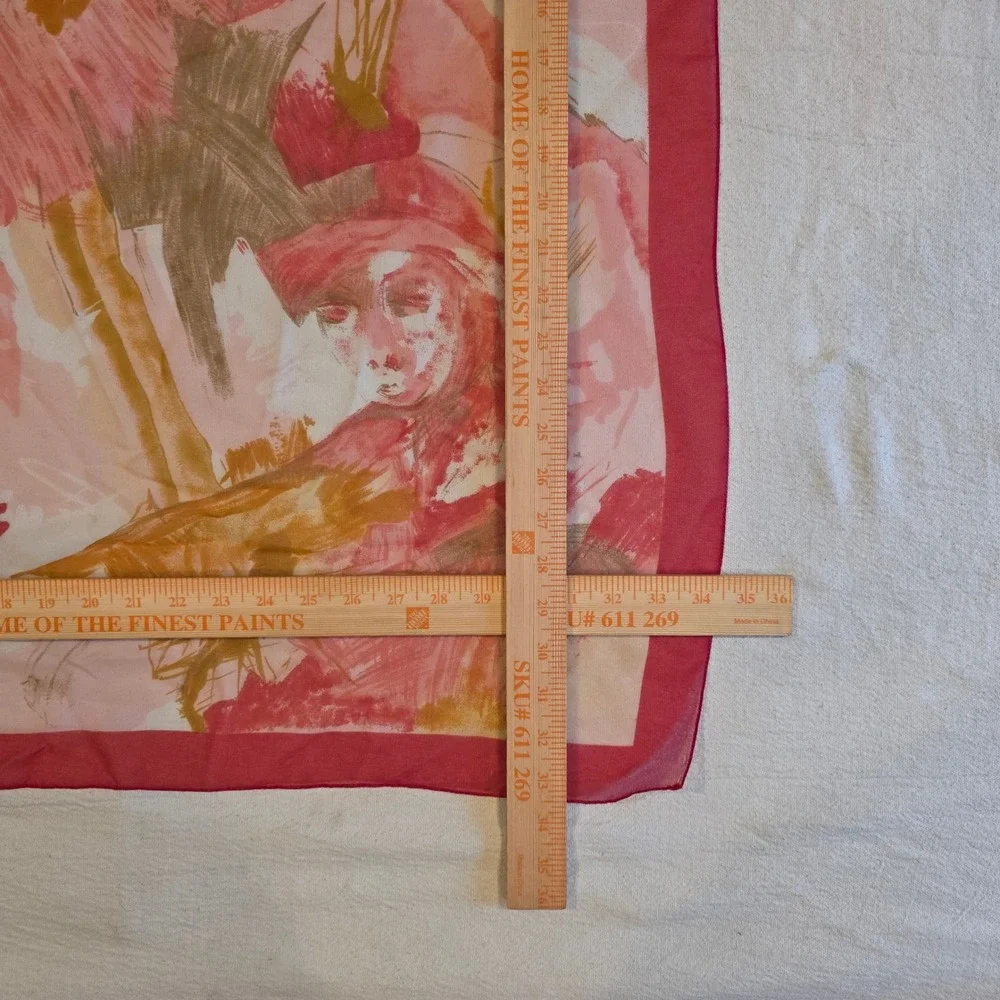 Vintage Impressionist Watercolor Portrait Square Scarf Pink Terracotta 30x30